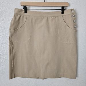 Lauren Ralph Lauren Khaki Pencil Skirt w/ Buttons & Pockets, Sz 14 cotton nwot